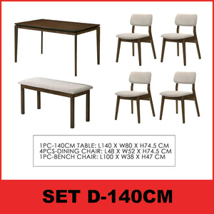 Wilton 4/6 Seater Dining Set w/ Table, Chair & Bench Solid Rubber Wood in 3 Colours