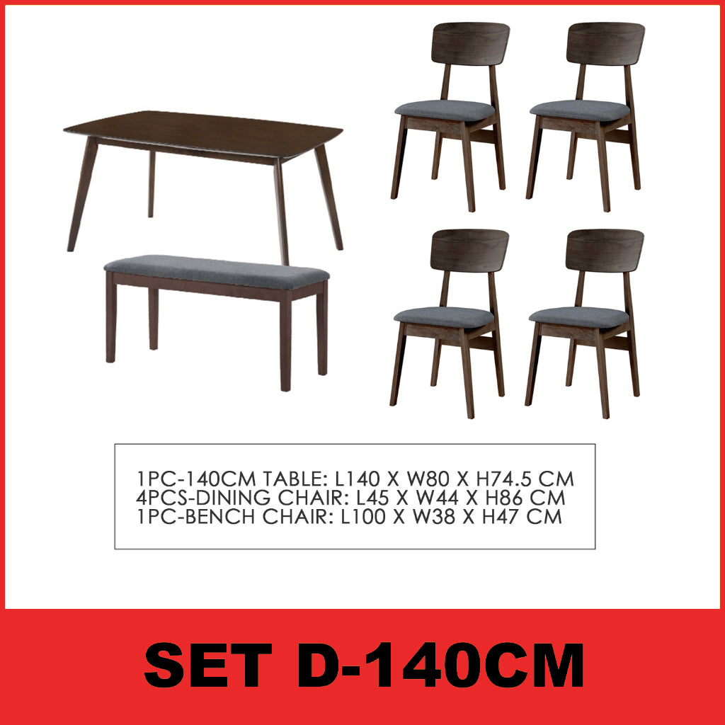 Zono Nordic Dining Set w/ Table, Chair & Bench Solid Rubber Wood in 2 Colours