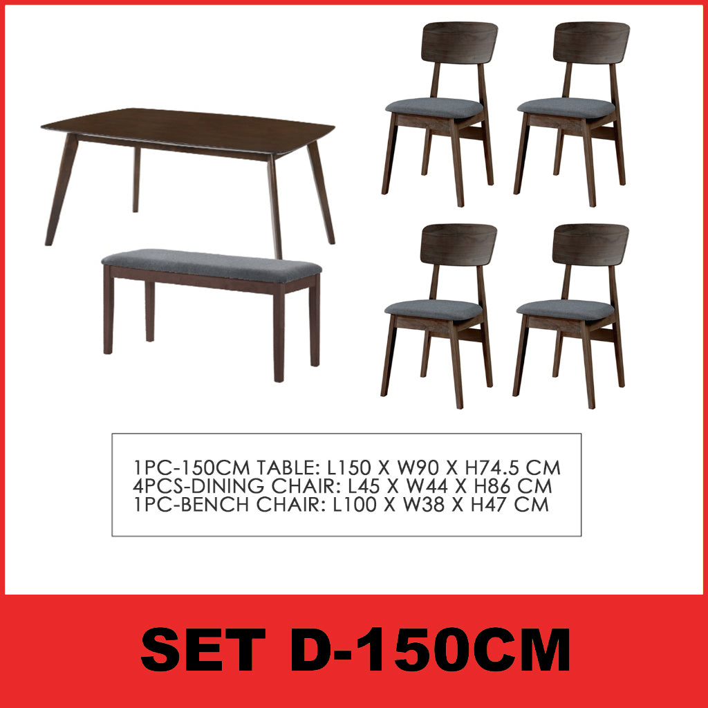 Zono Nordic Dining Set w/ Table, Chair & Bench Solid Rubber Wood in 2 Colours