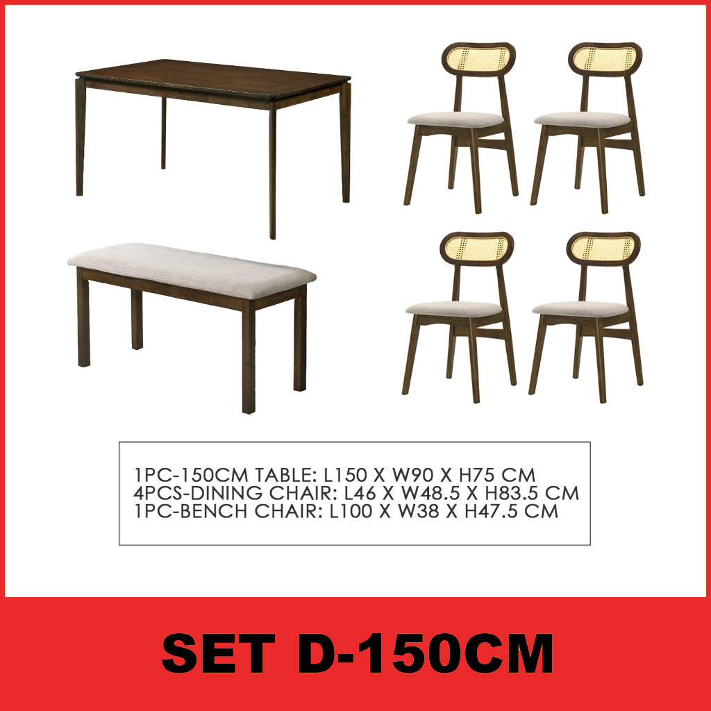 Radden 4/6 Seater Dining Set w/ Table, Chair & Bench Solid Rubber Wood in 2 Colours