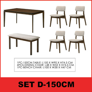 Wilton 4/6 Seater Dining Set w/ Table, Chair & Bench Solid Rubber Wood in 3 Colours