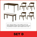 Raco 4/6 Seater Nordic Dining Set w/ Table, Chair & Bench Solid Rubber Wood in 3 Colours