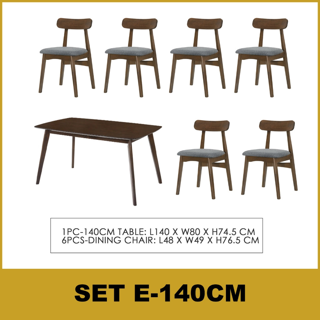 Fenza 4/6 Seater Nordic Dining Set w/ Table, Chair & Bench Solid Rubber Wood in 3 Colours