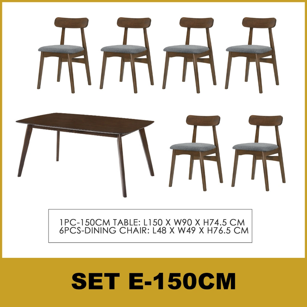 Fenza 4/6 Seater Nordic Dining Set w/ Table, Chair & Bench Solid Rubber Wood in 3 Colours