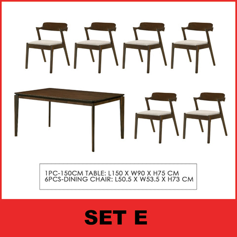 Image of Raco 4/6 Seater Nordic Dining Set w/ Table, Chair & Bench Solid Rubber Wood in 3 Colours
