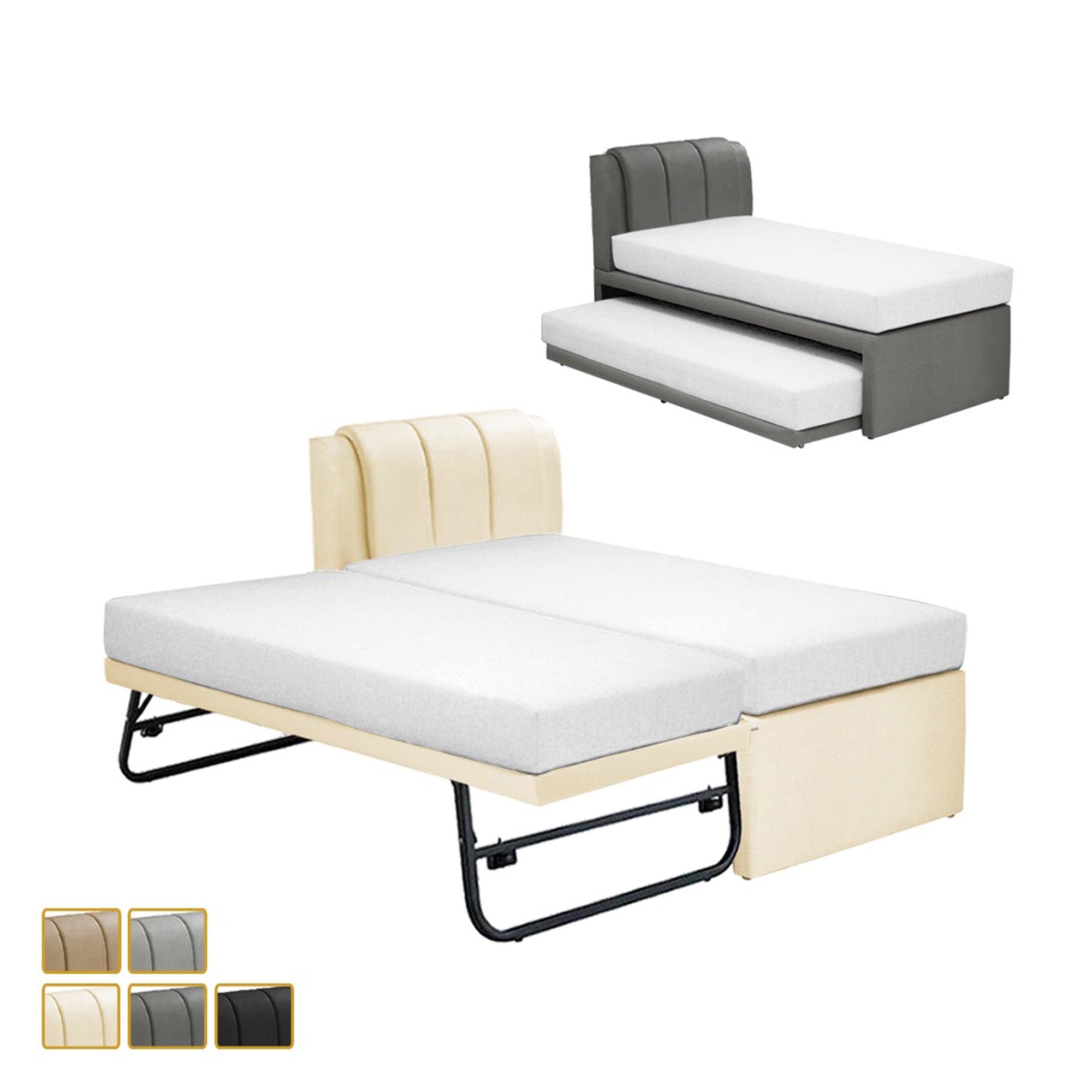 Carlin Single and Super Single Pull Out Bed Frame with Optional Mattress Add On in 5 Colours
