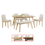 OGIVE 1+4 Dining Set Table with Chair & Bench Pet-Friendly Fabric in Natural & Walnut Color