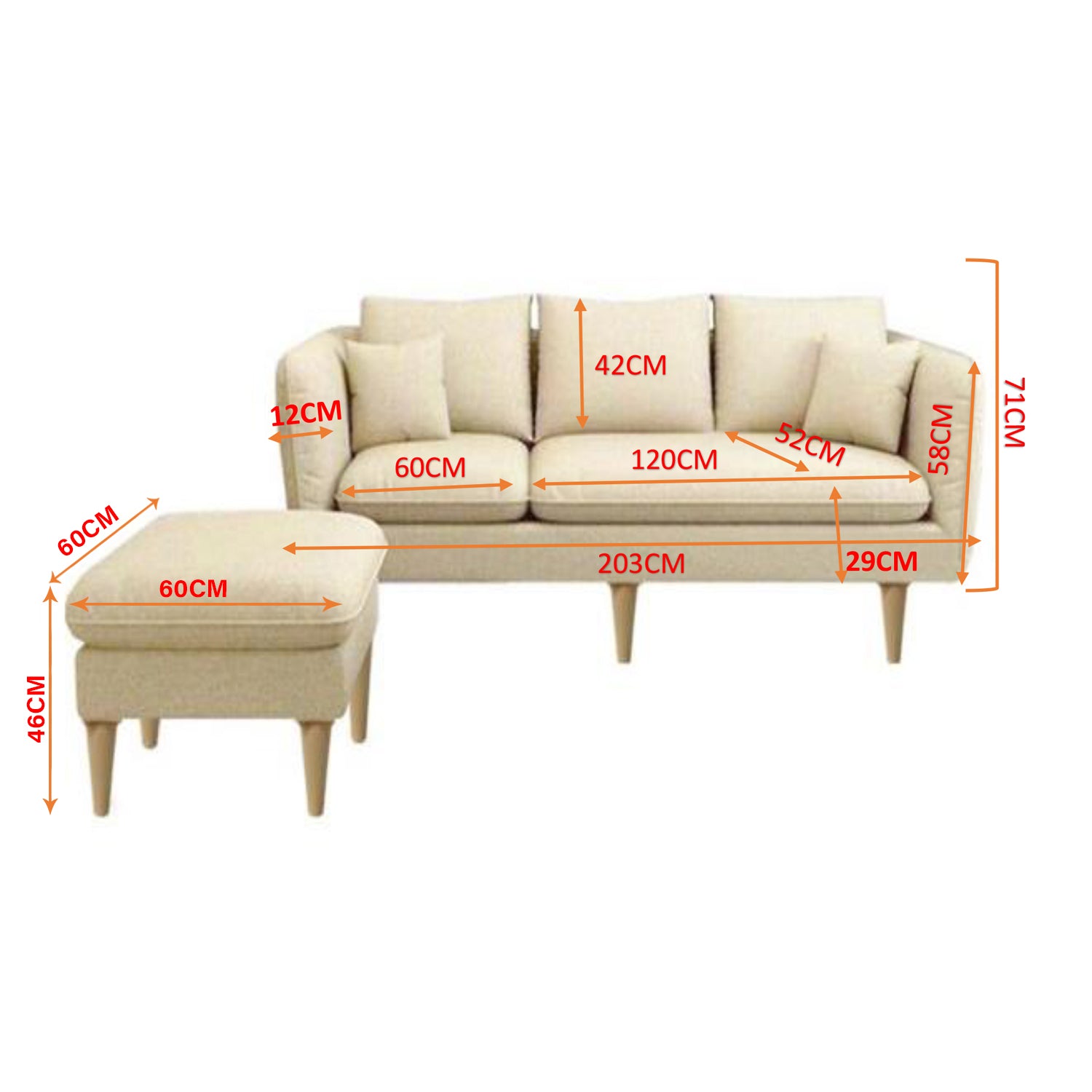 Darwin 3 Seater Leather/ Fabric Sofa With Ottoman In 8 Colours