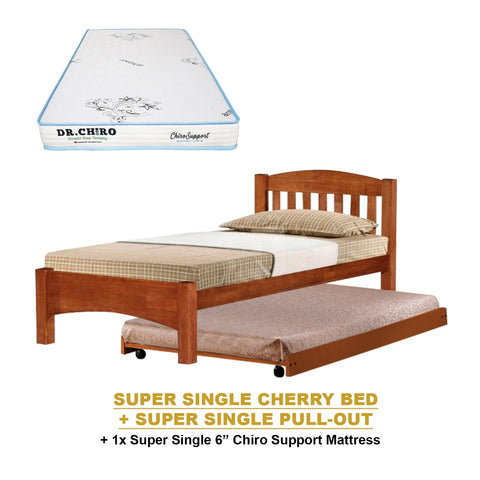 Image of Zelan Pull-Out Bed Single, Super Single Solid Rubberwood Bed Frame w/ Mattress Option