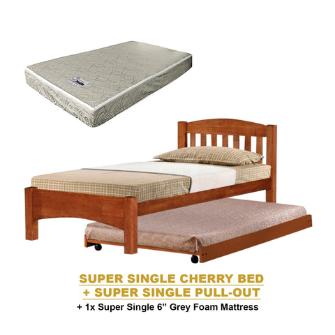 Image of Zelan Pull-Out Bed Single, Super Single Solid Rubberwood Bed Frame w/ Mattress Option