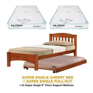 Zelan Pull-Out Bed Single, Super Single Solid Rubberwood Bed Frame w/ Mattress Option