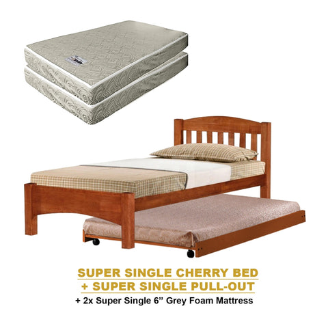 Image of Zelan Pull-Out Bed Single, Super Single Solid Rubberwood Bed Frame w/ Mattress Option