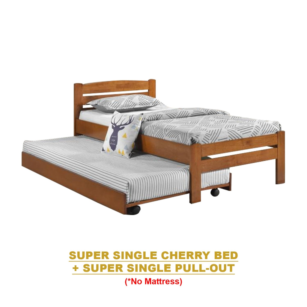 Margy Single Size Solid Rubberwood Bed Frame Flat Plywood Base with Pull-out Bed w/ Mattress Option