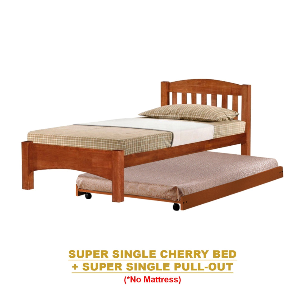 Zelan Pull-Out Bed Single, Super Single Solid Rubberwood Bed Frame w/ Mattress Option