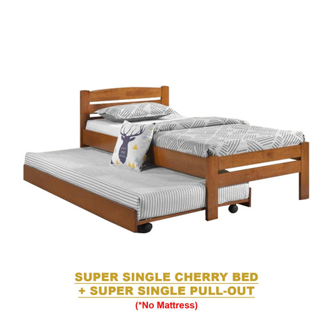 Image of Margy Single Size Solid Rubberwood Bed Frame Flat Plywood Base with Pull-out Bed w/ Mattress Option