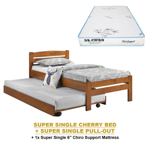 Image of Margy Single Size Solid Rubberwood Bed Frame Flat Plywood Base with Pull-out Bed w/ Mattress Option