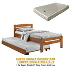 Margy Single Size Solid Rubberwood Bed Frame Flat Plywood Base with Pull-out Bed w/ Mattress Option