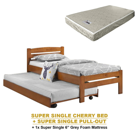 Image of Margy Single Size Solid Rubberwood Bed Frame Flat Plywood Base with Pull-out Bed w/ Mattress Option