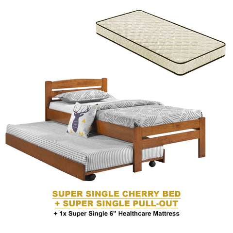 Image of Margy Single Size Solid Rubberwood Bed Frame Flat Plywood Base with Pull-out Bed w/ Mattress Option