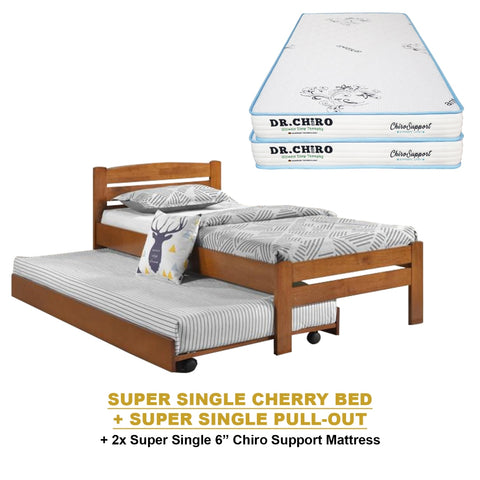 Image of Margy Single Size Solid Rubberwood Bed Frame Flat Plywood Base with Pull-out Bed w/ Mattress Option