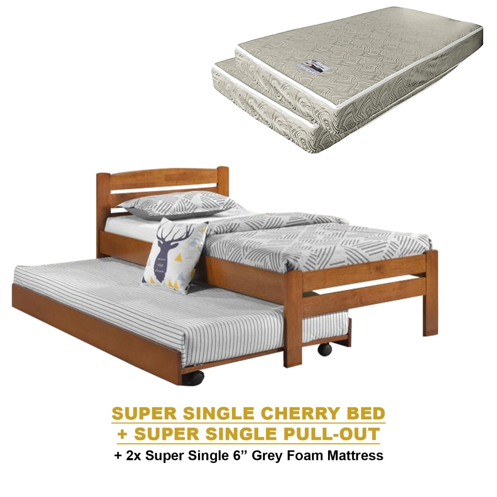 Margy Single Size Solid Rubberwood Bed Frame Flat Plywood Base with Pull-out Bed w/ Mattress Option