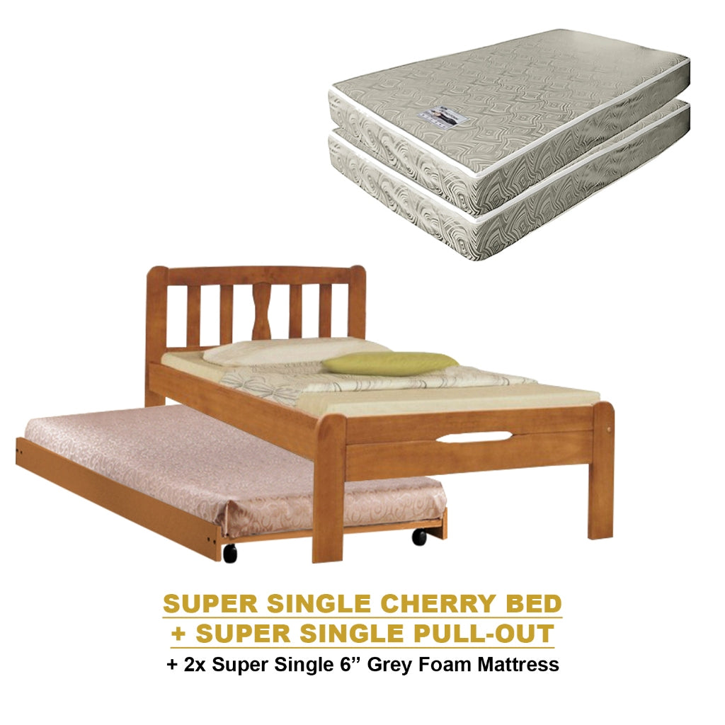 Potty Pull-Out Bed Single/Super Single Solid Rubberwood BedFrame w/ Mattress Option