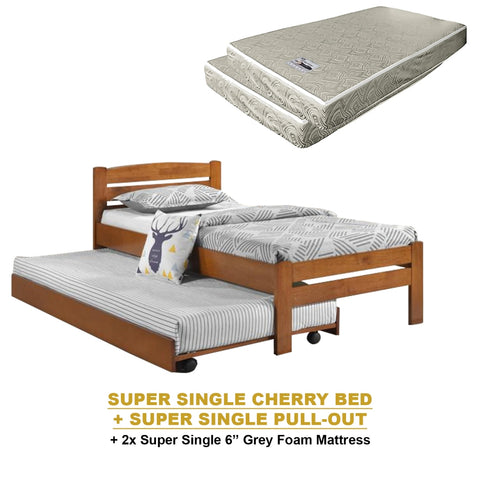 Image of Margy Single Size Solid Rubberwood Bed Frame Flat Plywood Base with Pull-out Bed w/ Mattress Option