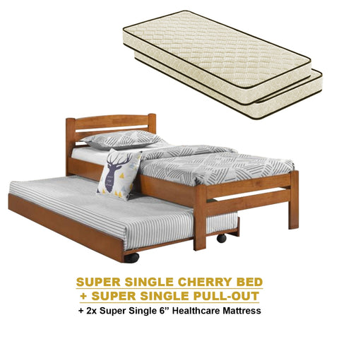 Image of Margy Single Size Solid Rubberwood Bed Frame Flat Plywood Base with Pull-out Bed w/ Mattress Option