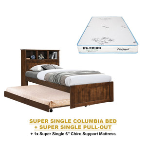 Maria Pull-Out Bed Single, Super Single Solid Rubberwood Bed Frame w/ Mattress Option