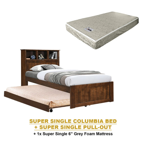 Image of Maria Pull-Out Bed Single, Super Single Solid Rubberwood Bed Frame w/ Mattress Option