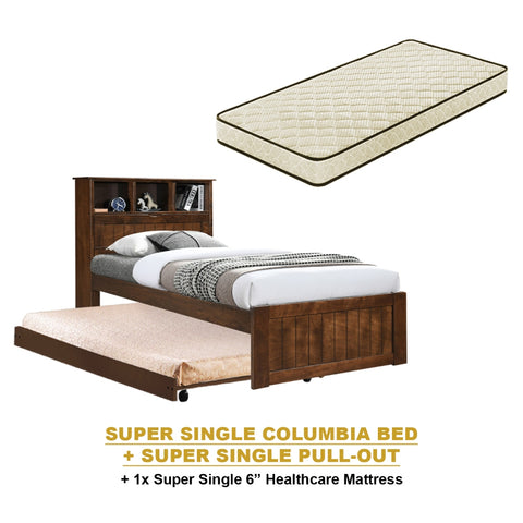 Image of Maria Pull-Out Bed Single, Super Single Solid Rubberwood Bed Frame w/ Mattress Option