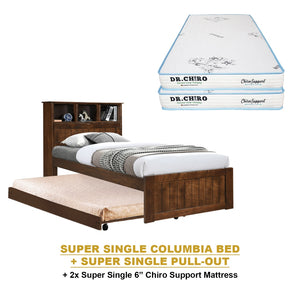 Maria Pull-Out Bed Single, Super Single Solid Rubberwood Bed Frame w/ Mattress Option