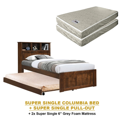 Image of Maria Pull-Out Bed Single, Super Single Solid Rubberwood Bed Frame w/ Mattress Option