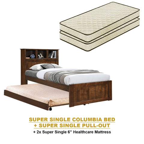 Image of Maria Pull-Out Bed Single, Super Single Solid Rubberwood Bed Frame w/ Mattress Option