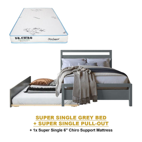 Image of Vinna Pull-Out Bed Single/Super Single Solid Rubberwood Bed Frame w/ Mattress Option