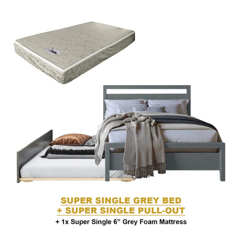 Image of Vinna Pull-Out Bed Single/Super Single Solid Rubberwood Bed Frame w/ Mattress Option