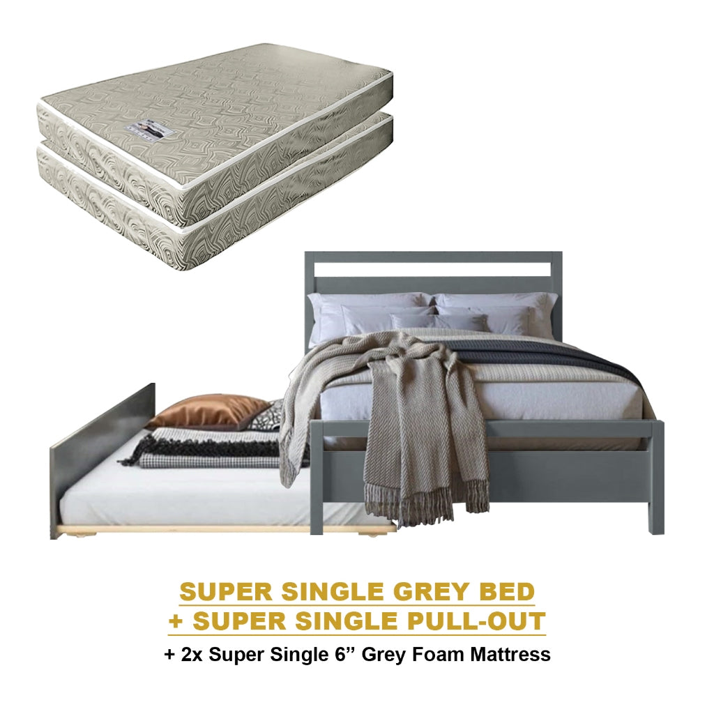 Vinna Pull-Out Bed Single/Super Single Solid Rubberwood Bed Frame w/ Mattress Option