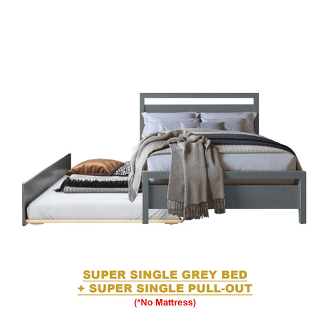 Image of Vinna Pull-Out Bed Single/Super Single Solid Rubberwood Bed Frame w/ Mattress Option