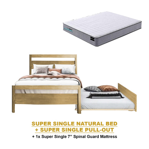 Image of Vinna Pull-Out Bed Single/Super Single Solid Rubberwood Bed Frame w/ Mattress Option