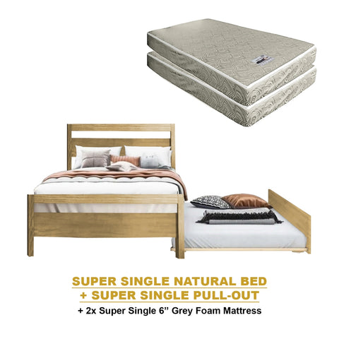 Image of Vinna Pull-Out Bed Single/Super Single Solid Rubberwood Bed Frame w/ Mattress Option