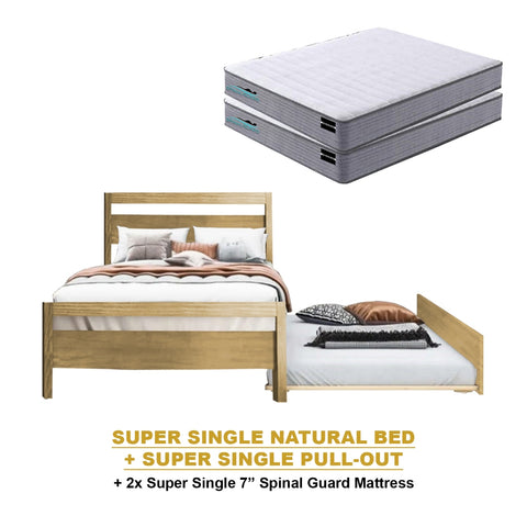 Image of Vinna Pull-Out Bed Single/Super Single Solid Rubberwood Bed Frame w/ Mattress Option