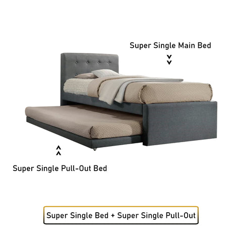 Image of Sadie Single & Super Single Pull-Out Type Bed Frame Fabric and Faux Leather in 6 Colour