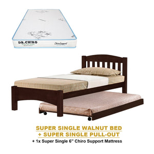 Zelan Pull-Out Bed Single, Super Single Solid Rubberwood Bed Frame w/ Mattress Option