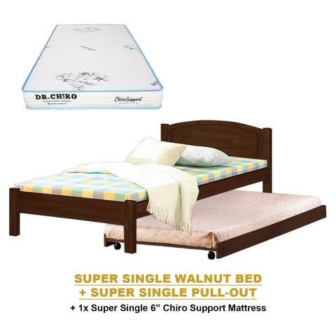 Image of Yanny Pull-Out Bed Single, Super Single Solid Rubberwood Bed Frame w/ Mattress Option