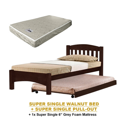 Image of Zelan Pull-Out Bed Single, Super Single Solid Rubberwood Bed Frame w/ Mattress Option