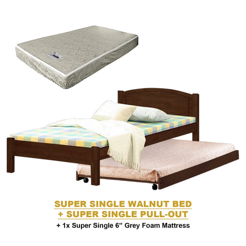 Image of Yanny Pull-Out Bed Single, Super Single Solid Rubberwood Bed Frame w/ Mattress Option