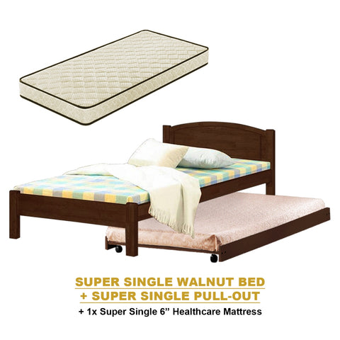 Image of Yanny Pull-Out Bed Single, Super Single Solid Rubberwood Bed Frame w/ Mattress Option