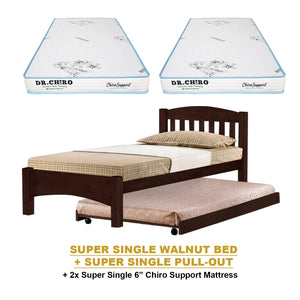 Zelan Pull-Out Bed Single, Super Single Solid Rubberwood Bed Frame w/ Mattress Option