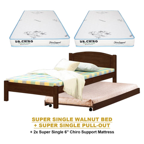 Image of Yanny Pull-Out Bed Single, Super Single Solid Rubberwood Bed Frame w/ Mattress Option