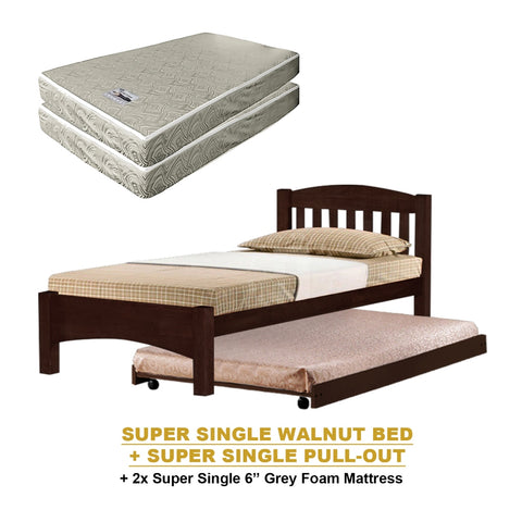 Image of Zelan Pull-Out Bed Single, Super Single Solid Rubberwood Bed Frame w/ Mattress Option